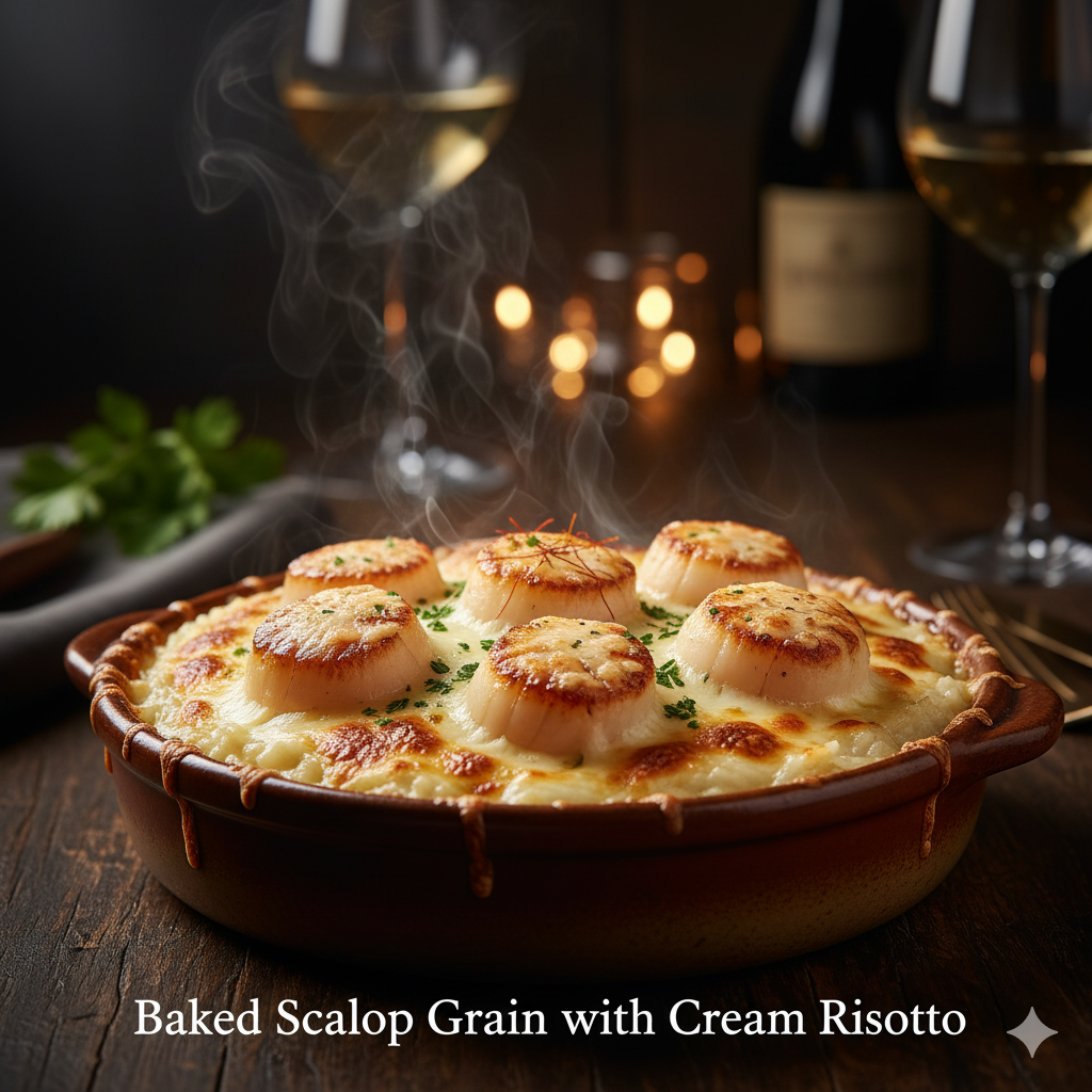 焗烤扇貝奶油燉飯 (Baked Scallop Gratin with Cream Risotto)