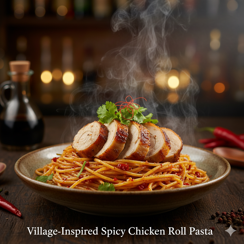 雞肉捲眷村酸辣義大利麵 (Village-Inspired Spicy Chicken Roll Pasta)